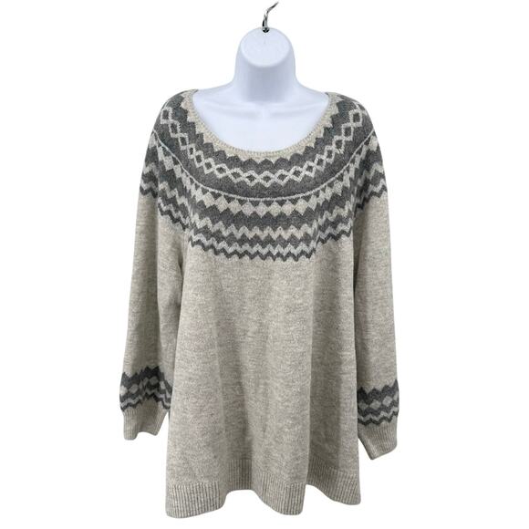 Lane Bryant Sweater Beige Gray Women 18/20 Geometric Horizontal Stripes Pullover - Picture 1 of 8
